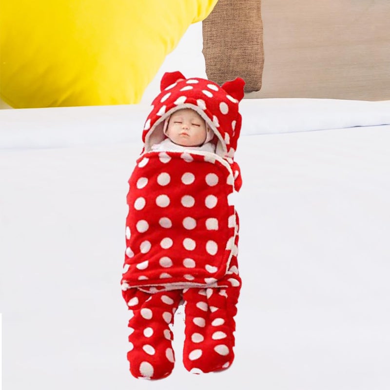 Bumtum Bumtum 3-in-1 Hooded Baby Soft Blanket Wrapper| Swaddle for New Born Babies(Boys & Girls) 0-6 Months, Travel-Friendly, Polka Dot Design (Red) - Image 1