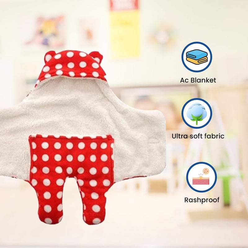 Bumtum Bumtum 3-in-1 Hooded Baby Soft Blanket Wrapper| Swaddle for New Born Babies(Boys & Girls) 0-6 Months, Travel-Friendly, Polka Dot Design (Red) - Image 3