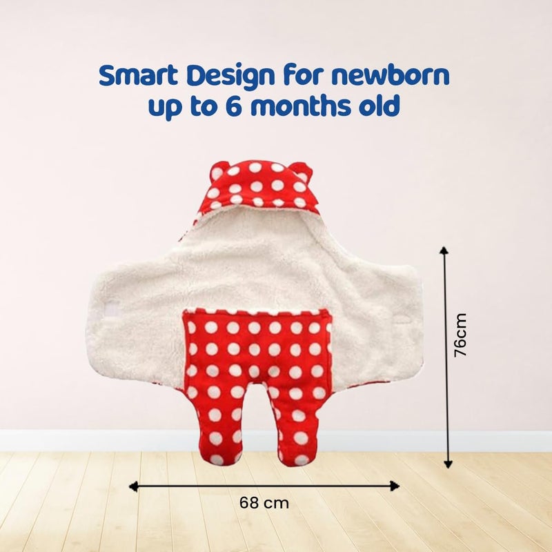 Bumtum Bumtum 3-in-1 Hooded Baby Soft Blanket Wrapper| Swaddle for New Born Babies(Boys & Girls) 0-6 Months, Travel-Friendly, Polka Dot Design (Red) - Image 4