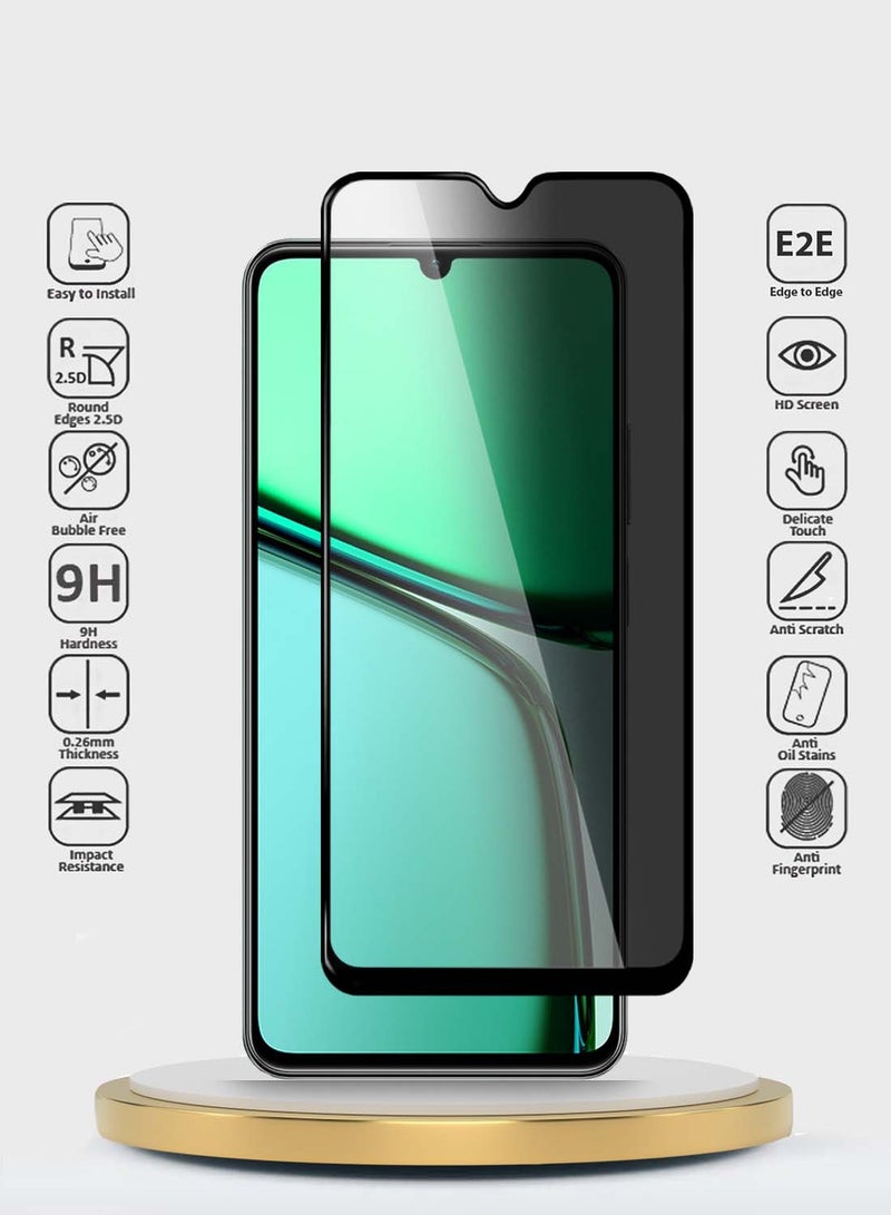 Wtech Realme C61 / Realme C63 4G 2024 Premium E2E Series Privacy Full Glue Full Cover Tempered Glass Screen Protector - Clear/Black - Image 2