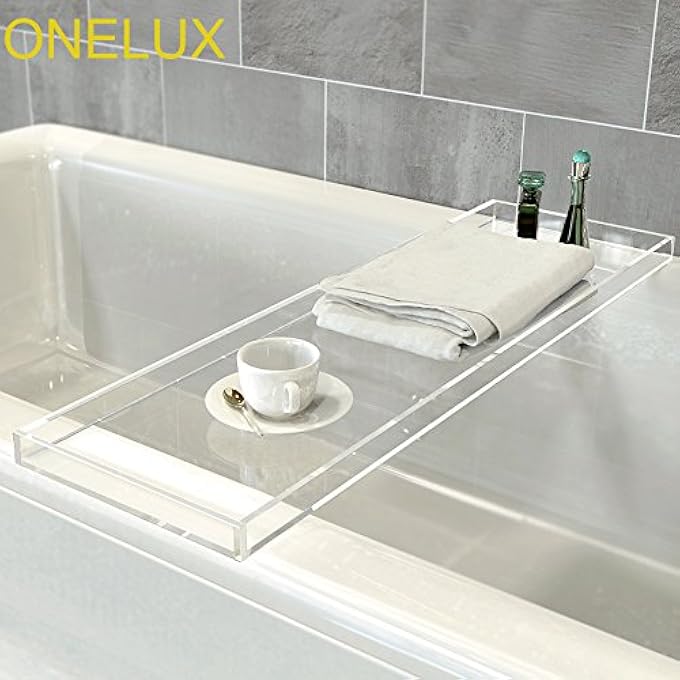 ONELUX Durable Clear Acrylic Towel Traylucite Bathtub Caddy - Image 3