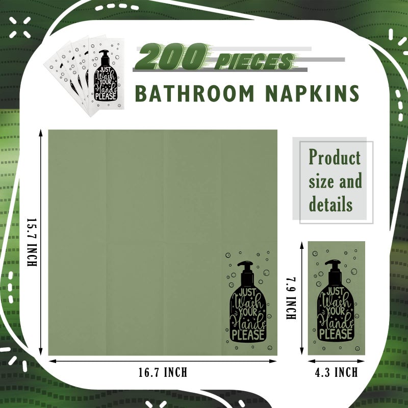 Yexiya 200 Pcs Paper Guest Towels Disposable Hand Towels Bathroom Guest Napkins Disposable Decorative Bathroom Napkins for Powder Room Wedding Holiday Birthday Baby Bridal Shower (Sage Green) - Image 4
