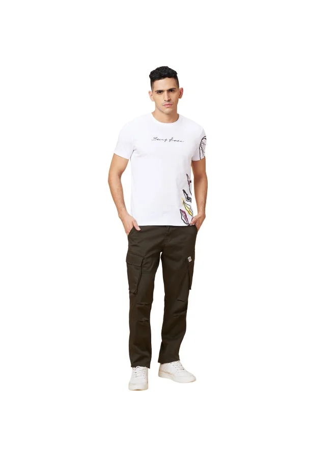 بيينغ هيومان Mens White Round Neck Short Sleeve T-Shirt