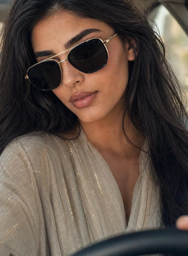 Take Two Womens Gold Double Bridge Polarized Sunglasses