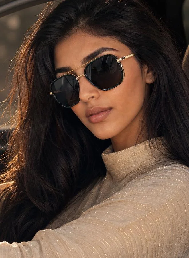 Take Two Womens Gold Double Bridge Polarized Sunglasses