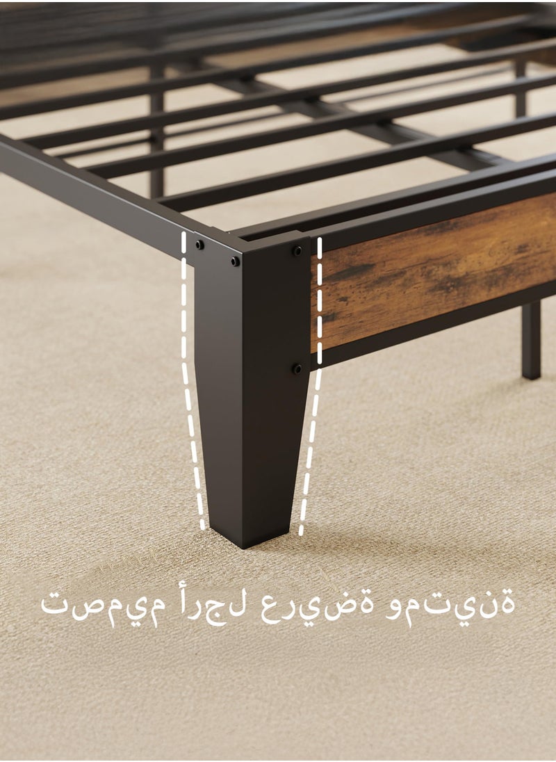 Yanara - Bed Frame King Size, Storage Headboard with Outlets, Easy to Install, Sturdy and Stable, No Noise, No Box Springs Needed, Rustic Brown and Black 217CMx180CMx103CM - Image 1