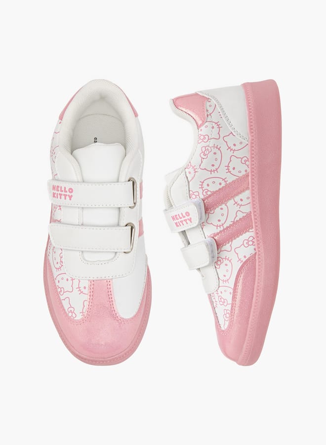 Hello Kitty Girls Printed Sneakers with Hook and Loop Closure - Image 1