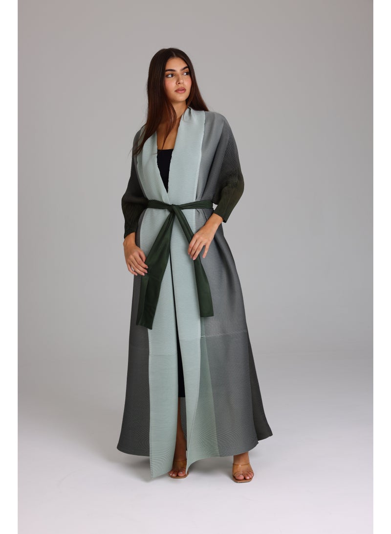 اكسا عباية أنيقة بحزام متوسط ​​باللون الأخضر بدرجات مختلفة - Image 5