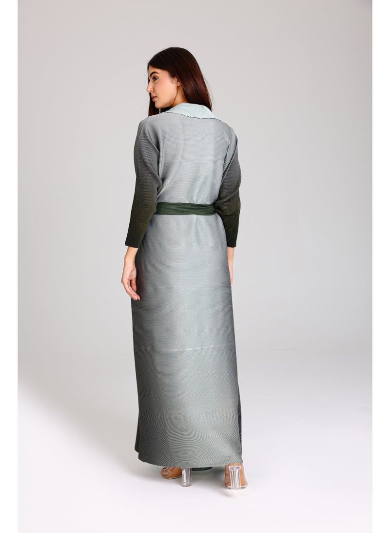 اكسا عباية أنيقة بحزام متوسط ​​باللون الأخضر بدرجات مختلفة - Image 4
