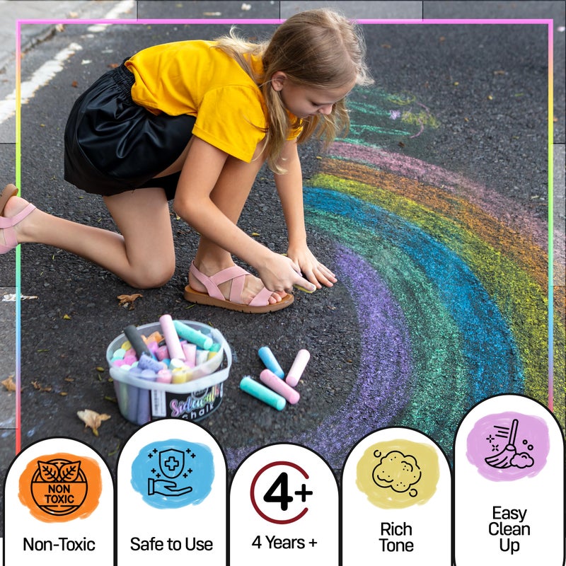 Loddie Doddie Jumbo Sidewalk Chalk - Pack of 50, Multicolor, Reusable Bucket - Sidewalk Chalk for Kids & Washable Colors - Colored Bulk Set for Outdoor Kids Activities - Tapered Sticks for Toddlers - Image 3