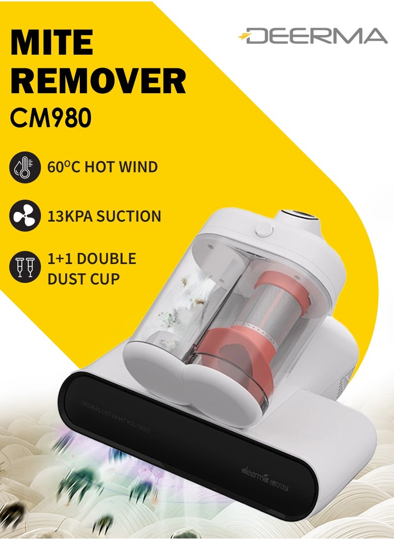 Deerma Corded and Double Tube Dust Mite Wireless Vacuum Cleaner 450W With HEPA Filter, UV Light, Motorized Brush Roll and Long Battery for Dust Mites, Allergies, Carpets & Hard to Reach Areas CM980 - White  - Image 1