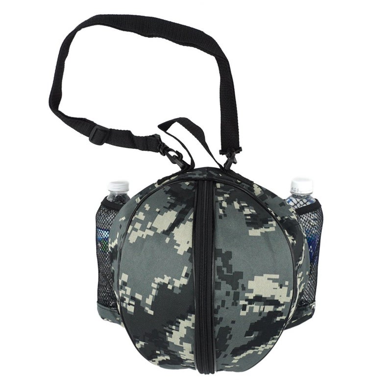 FoRapid Size 7 (29.5") Basketball Bag Soccer Ball Football Volleyball Softball Sports Ball Bag Holder Carrier+Adjustable Shoulder Strap 2 Side Mesh Pockets f/Water Bottle Towel Sports Shoes (Camo) - Image 1