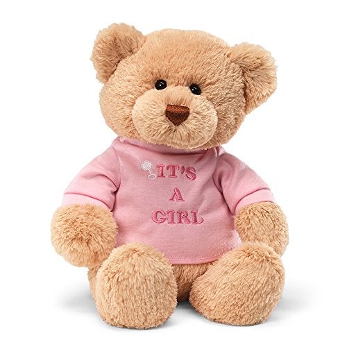 GUND It’s a Girl T-Shirt Teddy Bear Stuffed Animal Plush in Pink, 12” , Tan - Image 1