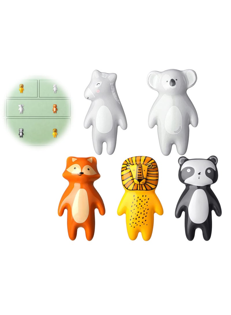SOLARAE Adorable 5-Piece Animal Drawer Pulls - Ceramic Cabinet Knobs for Kids' Dressers, Nursery Rooms, Bedrooms, Bathrooms, and Kitchens - Cute Cupboard Handles for a Playful Touch! - Image 1