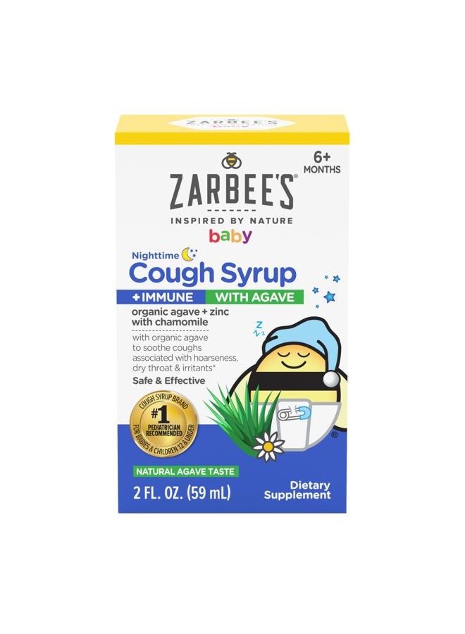 Zarbee's Baby Nighttime Cough Syrup + Immune, Baby Cough Syrup, Organic Agave + Zinc & Chamomile, No Drugs or Artificial Flavors, Natural Agave Taste, 2 fl. oz - Image 1