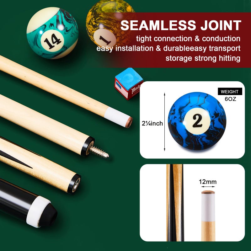 Outus 71 Pcs Pools Table Accessories Christmas Billiards Balls Gifts with Triangle Stand Pool Cue Chalks Cue Spot Sticker Brush(Dark Marble Style Balls) - Image 3