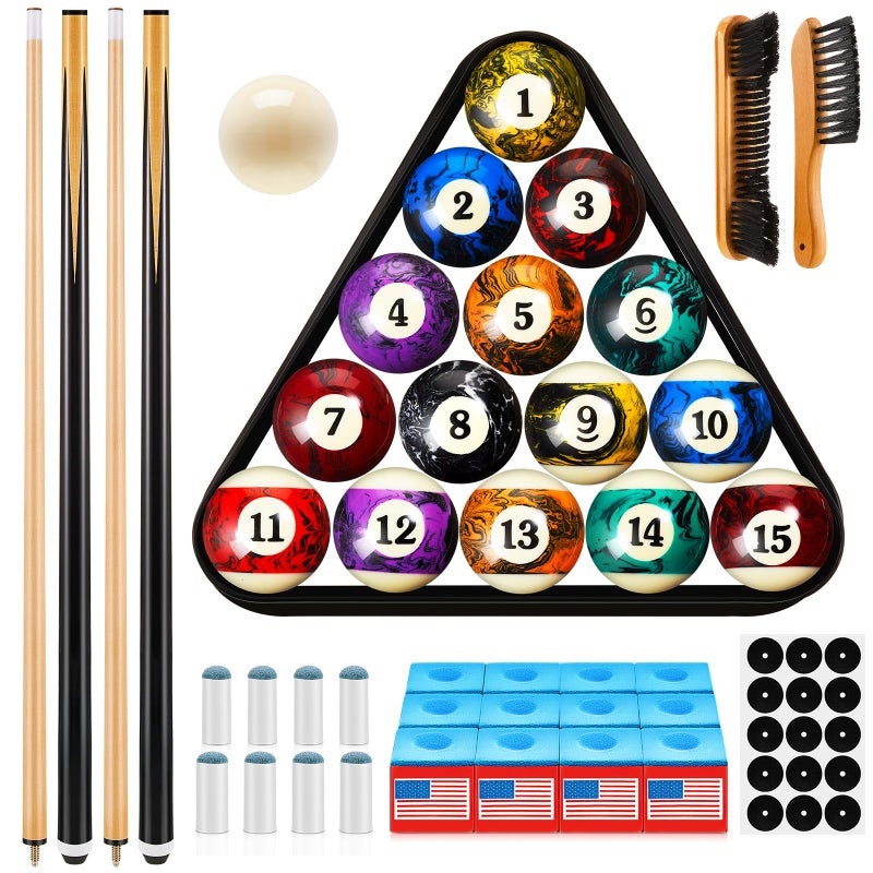 Outus 71 Pcs Pools Table Accessories Christmas Billiards Balls Gifts with Triangle Stand Pool Cue Chalks Cue Spot Sticker Brush(Dark Marble Style Balls) - Image 1