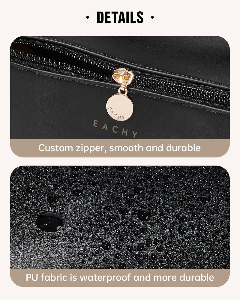 EACHY Travel Makeup Bag, Large Capacity Cosmetic Bags for Women, Waterproof Portable Open Flat Toiletry Bag Make up Bag with Divider and Handle (Black, Medium) - Image 5