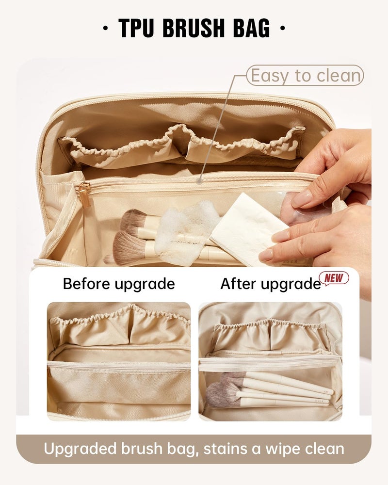 EACHY Travel Makeup Bag, Large Capacity Cosmetic Bags for Women, Waterproof Portable Open Flat Toiletry Bag Make up Bag with Divider and Handle (Black, Medium) - Image 3