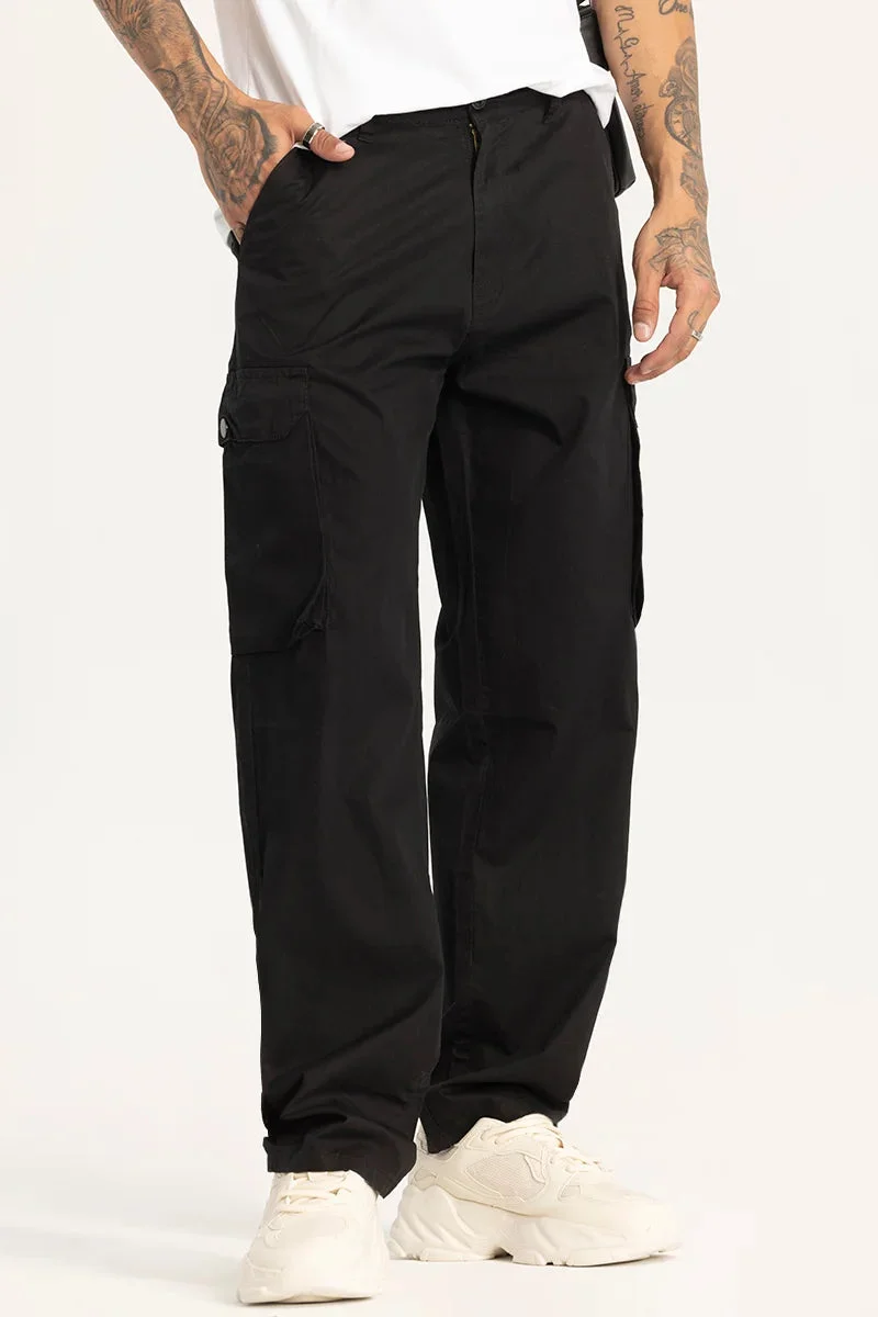 SNITCH Black Relaxed Fit Cargo Pants