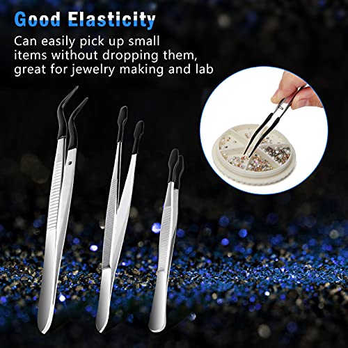 AngleKai 3PCS Tip Tweezers, Silicone Rubber Flat Tipped Tweezers Bent Tip for Jewelry Coin Stamp (Black) - Image 4