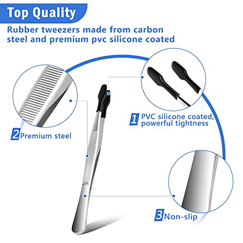 AngleKai 3PCS Tip Tweezers, Silicone Rubber Flat Tipped Tweezers Bent Tip for Jewelry Coin Stamp (Black) - Image 3
