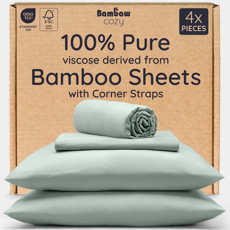 Bambaw 100 Viscose Derived from Bamboo Sheets California King Size 4pcs Deep Pocket Cooling Sheets Fits Up to 16 Buttery Soft Luxury California King Set Sea Glass
