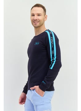 CROSSHATCH Men Crew Neck Brand Logo Long Sleeves Sweatshirt, Navy  - Image 4