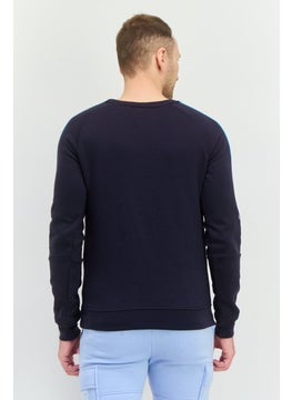 CROSSHATCH Men Crew Neck Brand Logo Long Sleeves Sweatshirt, Navy  - Image 3