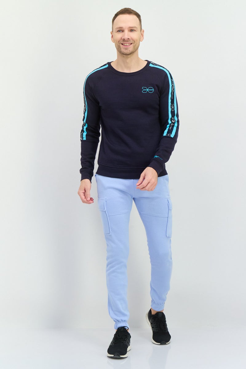 CROSSHATCH Men Crew Neck Brand Logo Long Sleeves Sweatshirt, Navy  - Image 2