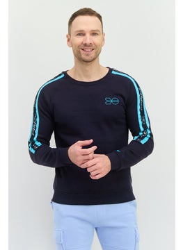 CROSSHATCH Men Crew Neck Brand Logo Long Sleeves Sweatshirt, Navy  - Image 1