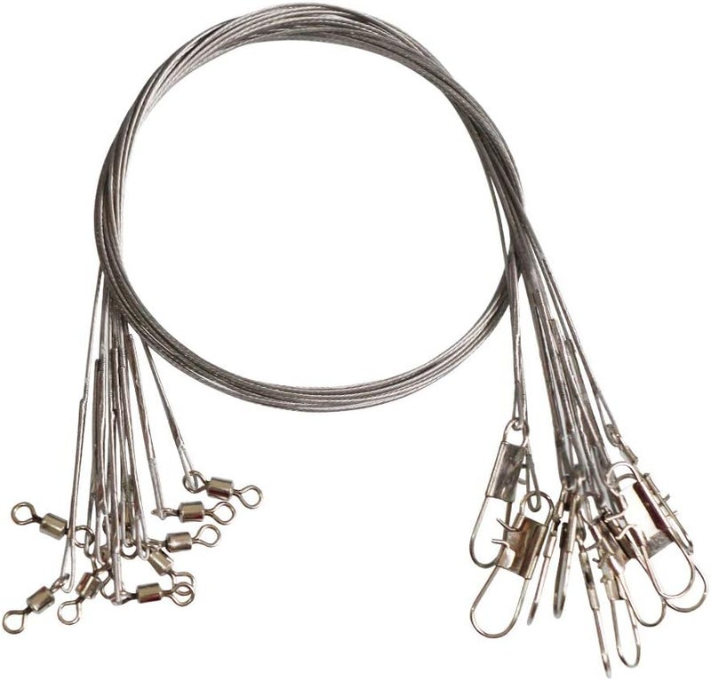 Laxygo 10pcs Fishing Wire Leaders Heavy Duty Nylon-Coated Fishing Line Wire Leaders with Swivels and Snaps 18inch, 45LB - Image 1
