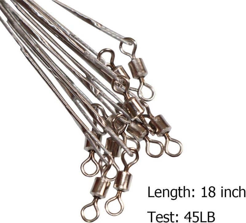 Laxygo 10pcs Fishing Wire Leaders Heavy Duty Nylon-Coated Fishing Line Wire Leaders with Swivels and Snaps 18inch, 45LB - Image 2