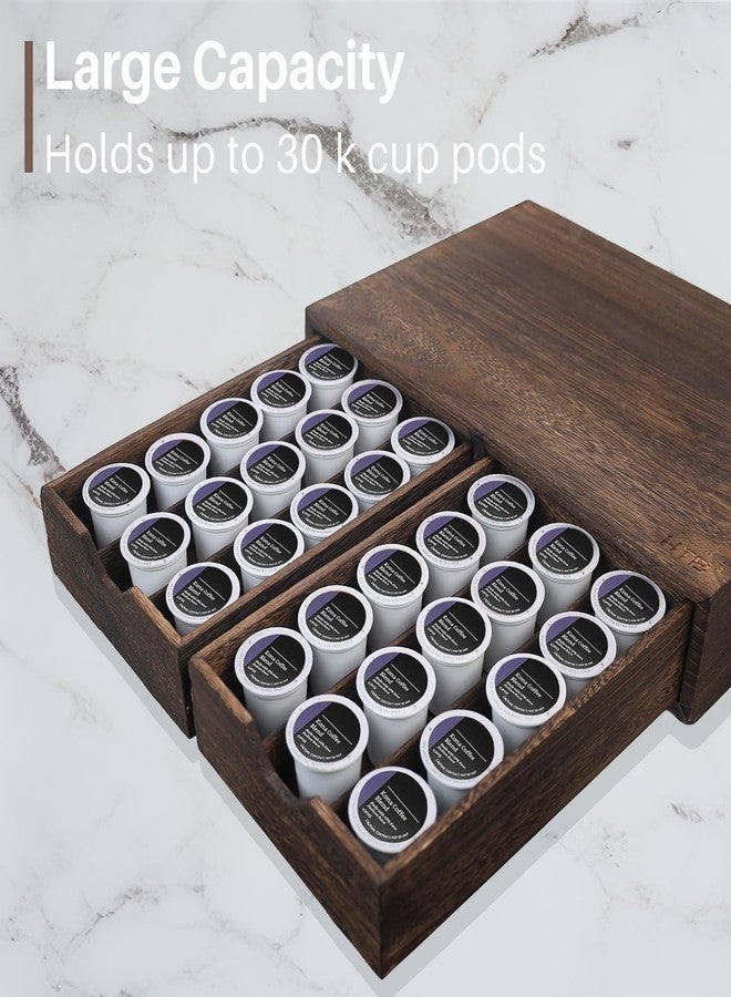 HTB K Cup Holder Compatible with K Cups,Coffee Pod Holder Holds Up 30 Cups,K Cup Organizer Storage Drawer (Wood-b) - Image 3