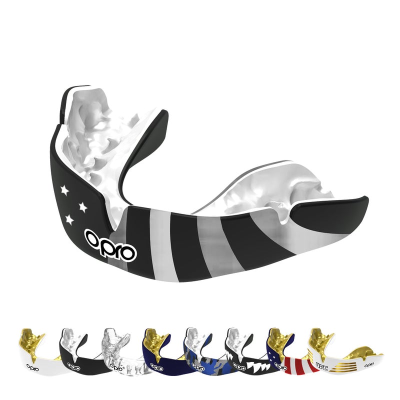 OPRO Instant CustomFit Mouth Guard DentistLevel Comfort Protection Fit Moldable Mouthguard for Football Boxing Rugby MMA BJJ UFC Mouth Piece Includes Mouth Guard Case USA Silver Adult