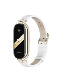 Replacement Strap For Xiaomi Mi Band 8 Mijobs First Layer Cowhide Watch Band White Light Gold