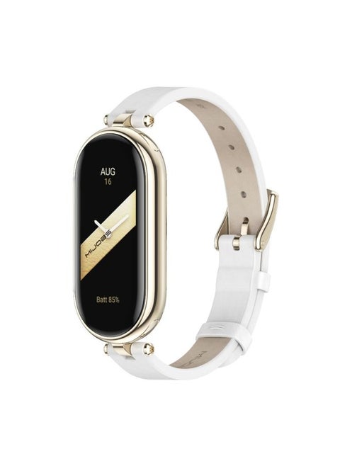 Replacement Strap For Xiaomi Mi Band 8 Mijobs First Layer Cowhide Watch Band White Light Gold