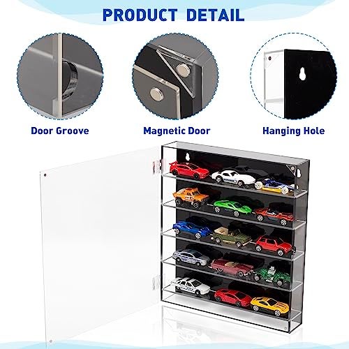 KISLANE 5-Tier Acrylic Toy Car Storage, Toy Cars & Matchbox Cars Display Case, Transparent Toy Car Case Showcase with Magnetic Switch Door (5-Tiers) - Image 4
