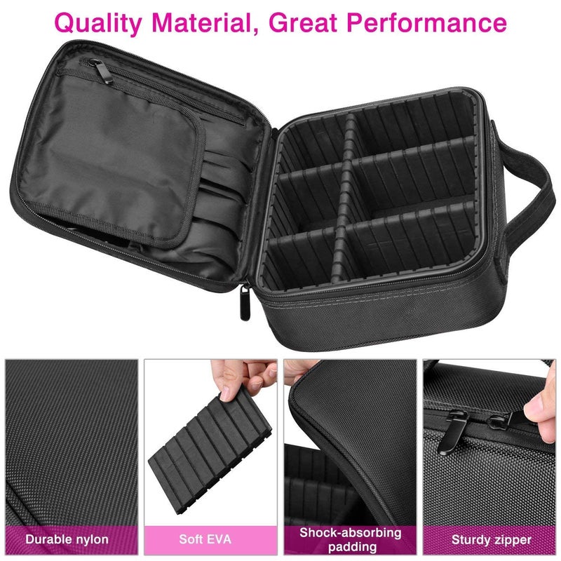 RIGJAK Nylon Professional Cosmetic Makeup Kit Storage Organizer Travel Toiletry Flight of Fashion Two Layered Cosmetic Bag for Home TravelVanity Bag with Dividers for Brushes Black - Image 5