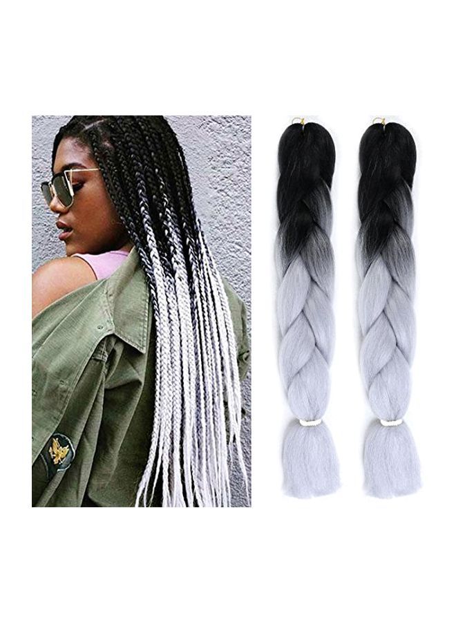 NIBEMINENT 5-Piece Twist Braided Hair Extension Black/Grey 24inch - Image 2