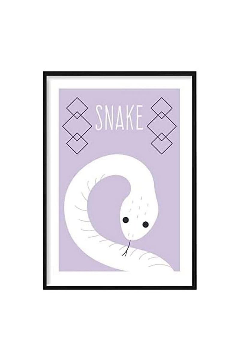 Artze Wall Art Snake Scandinavian Geometric Nursery Poster, A2 Size, Lilac - Image 1