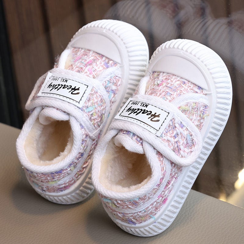 2024 Children'S Board Shoes 1-3-6 Toddler Shoes Fleece-Lined Warm Girls Cotton Shoes Baby Fragrant Wind Canvas Shoes - Image 2