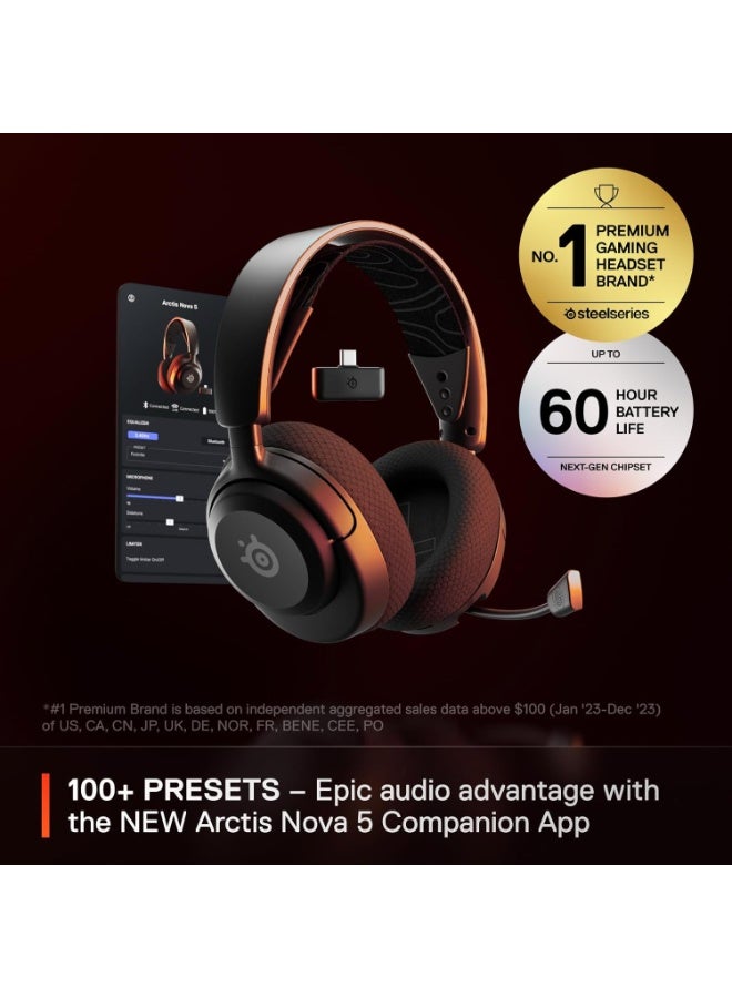 SteelSeries Arctis Nova 5 Wireless - Gaming Headset for PC, PS4/5, Switch, Mobile - 100+ Audio Presets via App - Neodymium Magnetic Drivers - 60H Battery - 2.4GHz or BT - ClearCast Gen2.X Mic - Image 4