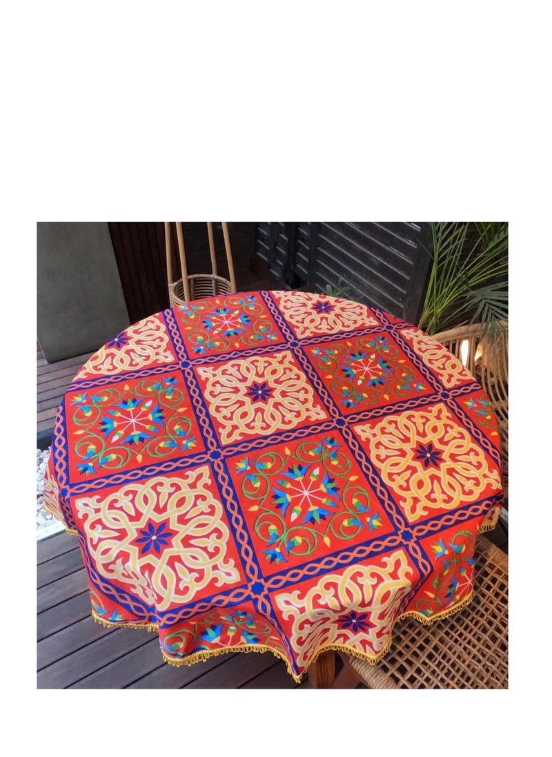 ماركة غير محددة مفرش رمضان خيامية بشراشيب حول الحواف - دائري 140 سم (أحمر2)  - Image 1
