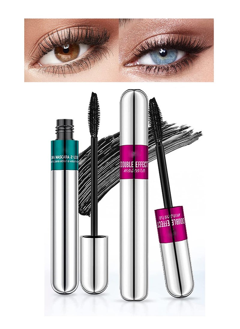 SYOSI - Waterproof Mascara Double Sided 5X Longer Lash Cosmetics Long Lasting Natural Lengthening and Thickening Effect 4D Silk Fiber Mascara Smudge Proof Eye Make up Black 2PCS - Image 1