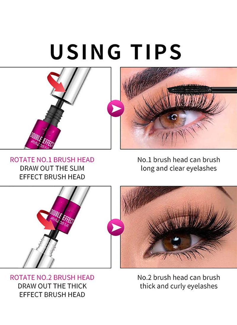 SYOSI - Waterproof Mascara Double Sided 5X Longer Lash Cosmetics Long Lasting Natural Lengthening and Thickening Effect 4D Silk Fiber Mascara Smudge Proof Eye Make up Black 2PCS - Image 1