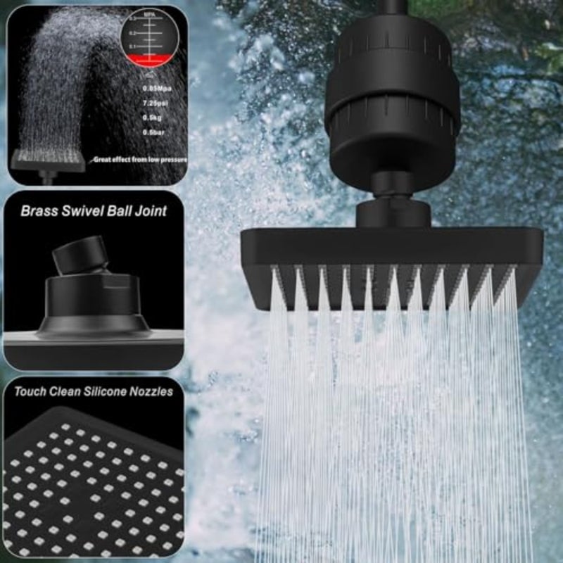 Filtered Shower Head - 20 Stage Luxury Rain Shower Filter For Hard Water for Remove Chlorine and Harmful Substances - 6" Square High Pressure Rainfall Showerhead - Image 4