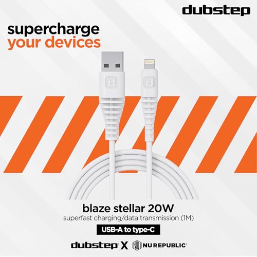 Dubstep Blaze Stellar 20W USB-A To Type-L Data Fast Charging Compatible & Data Sync Cable with Overheat Protection | 70k Insertion Tested (White) - Image 2