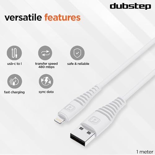 Dubstep Blaze Stellar 20W USB-A To Type-L Data Fast Charging Compatible & Data Sync Cable with Overheat Protection | 70k Insertion Tested (White) - Image 5