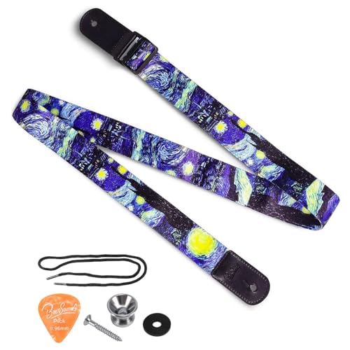 BestSounds Van Gogh"Starry Night" Ukulele Strap & Leather Ends Shoulder Strap for Soprano Concert Tenor and Baritone Ukulele (Uke-Starry Night) - Image 1